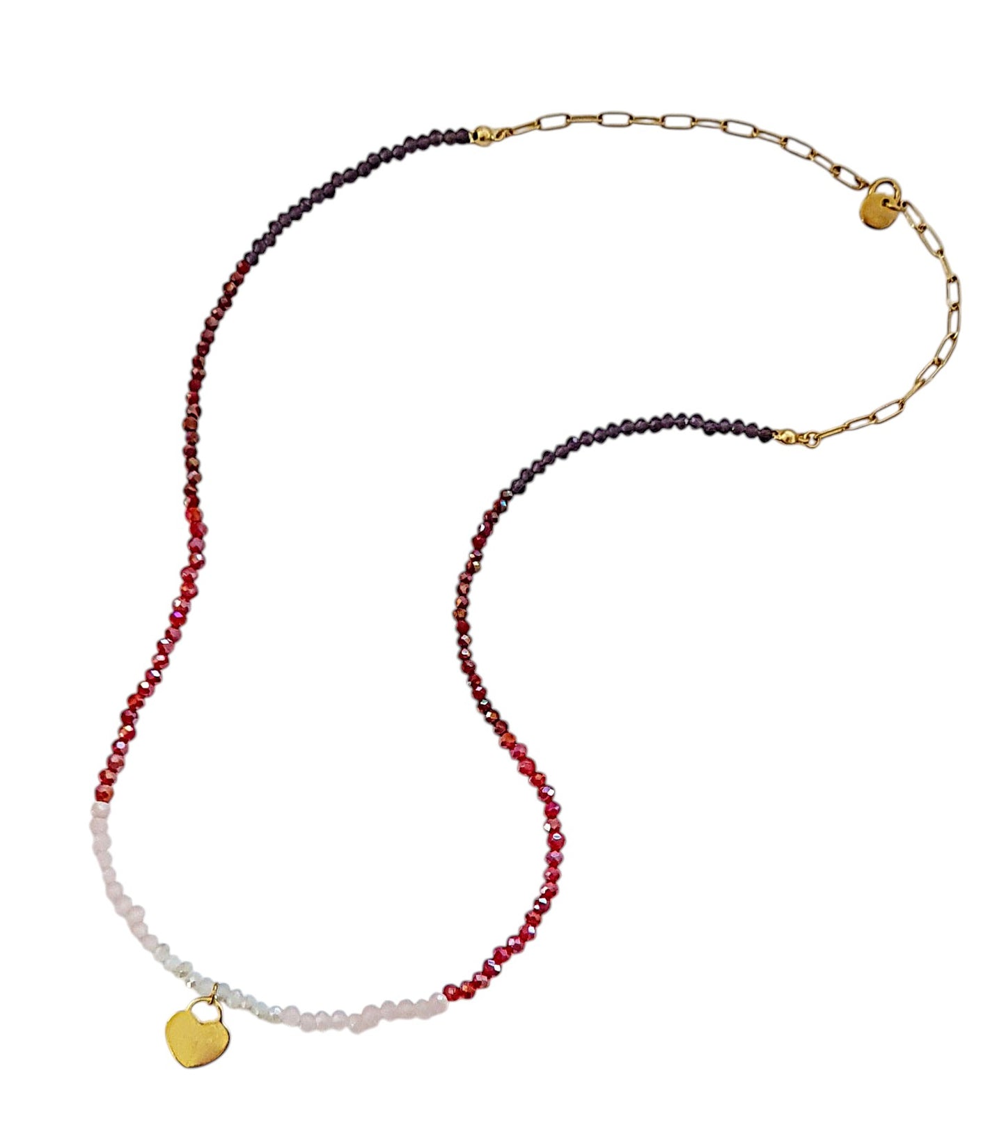 Necklace with colorful crystal stones and stainless steel heart pendant
