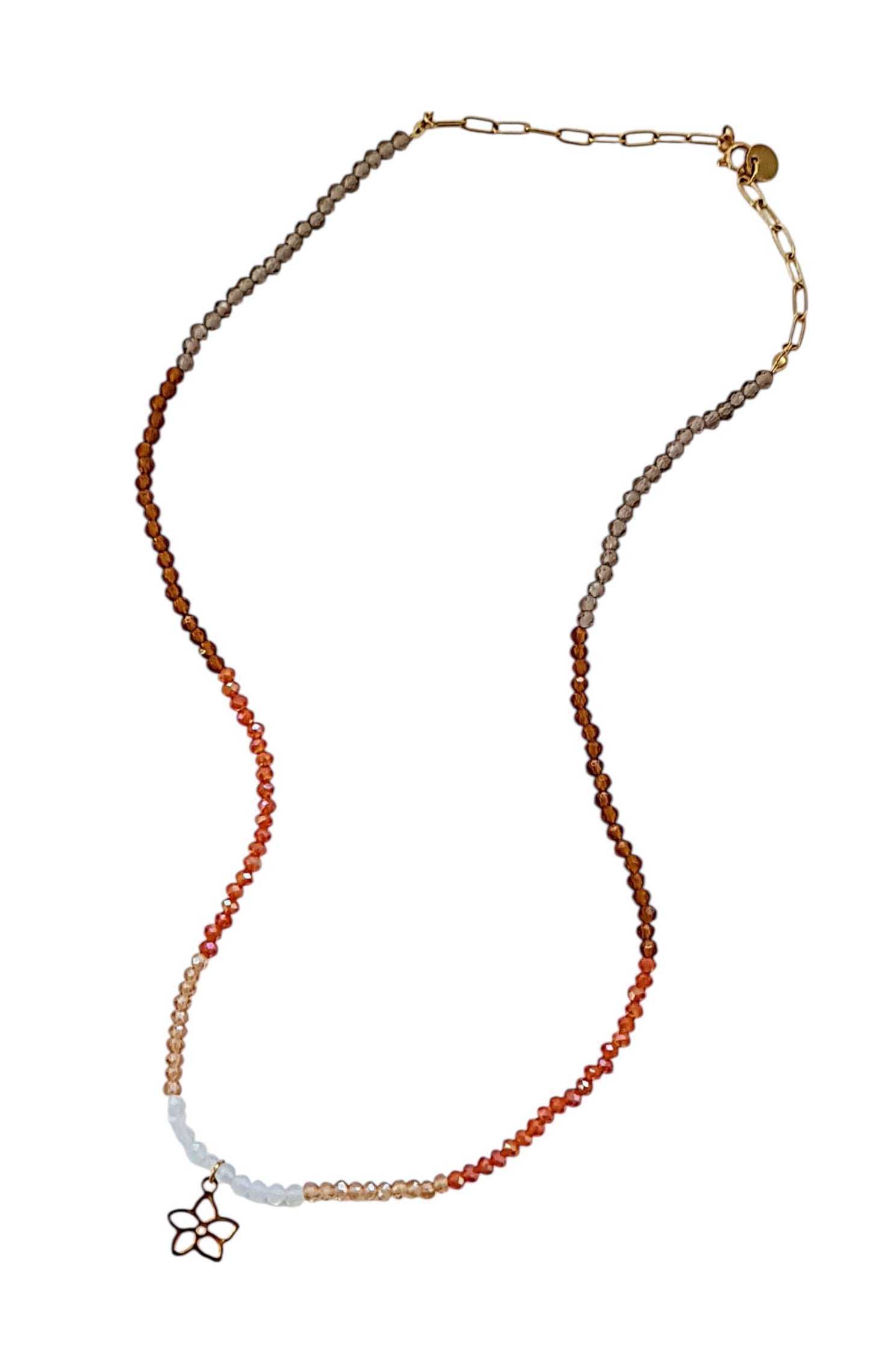 Necklace with colorful crystal stones and stainless steel flower