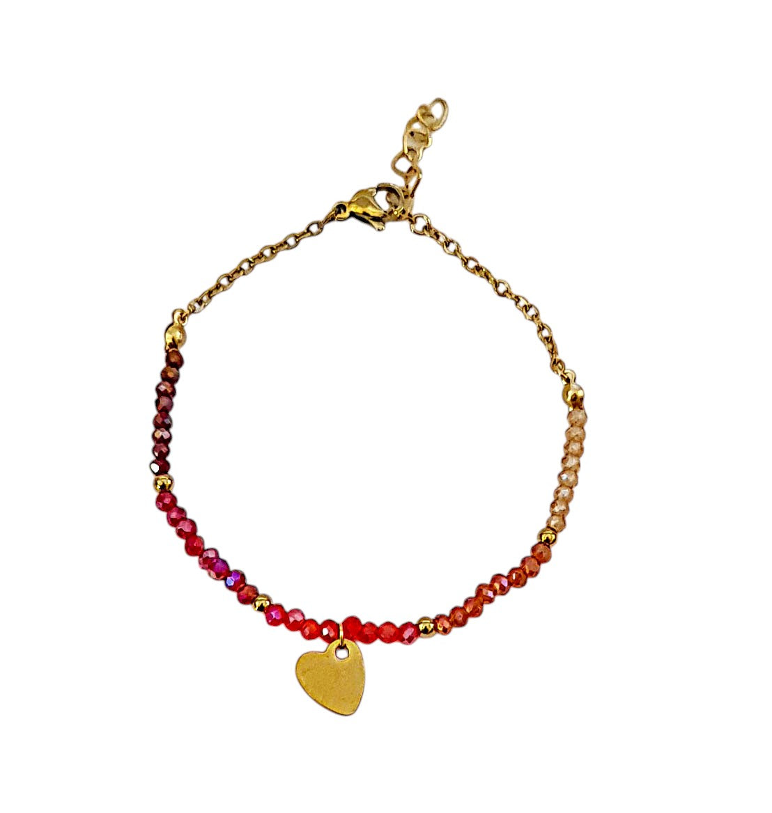 Stainless steel bracelet with colorful crystals and heart design