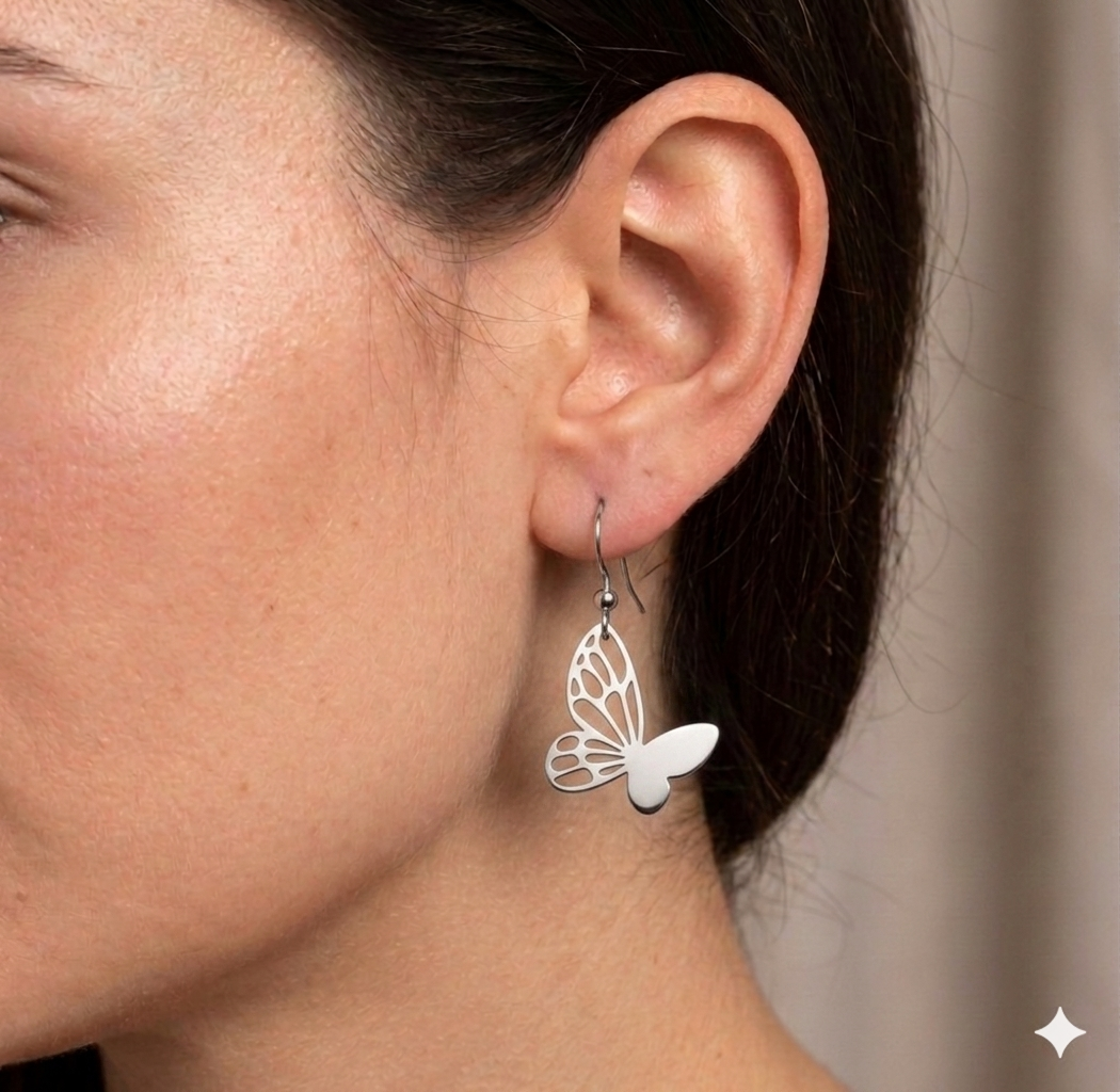 Delicate Silver Butterfly Wing Drop Earrings