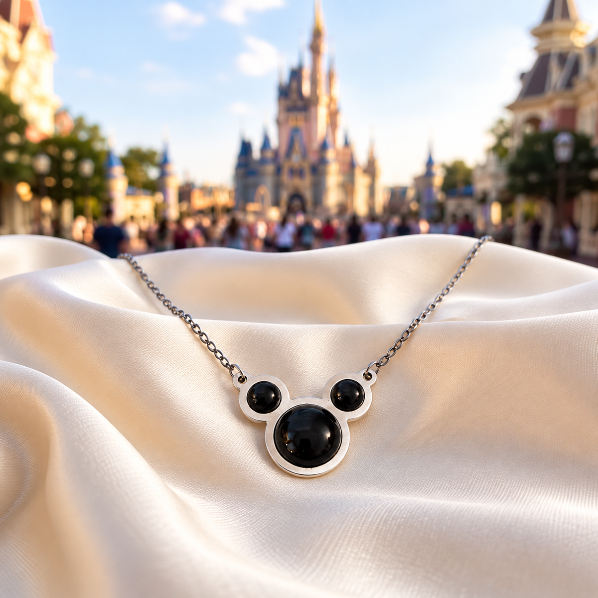 Mouse Silhouette Necklace with Black Accents