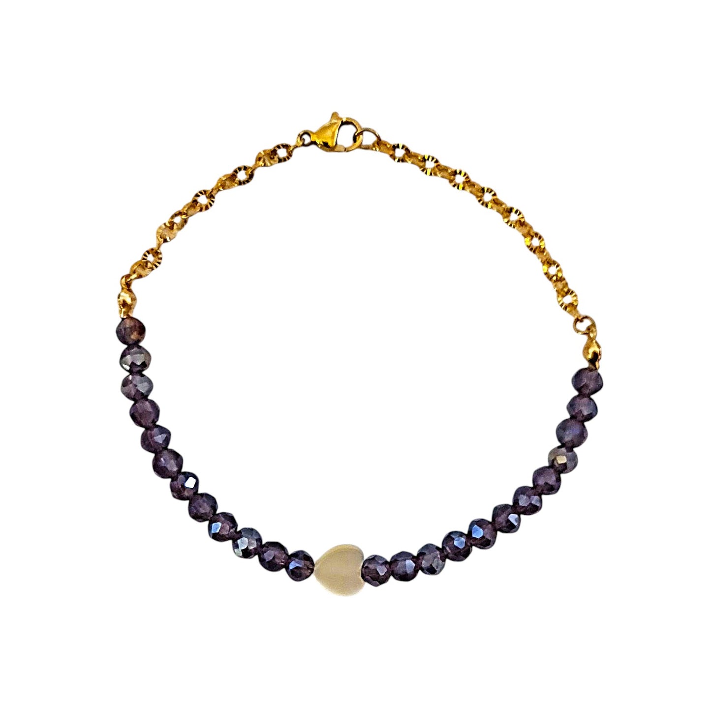 Stainless steel bracelet with colorful crystals and heart design