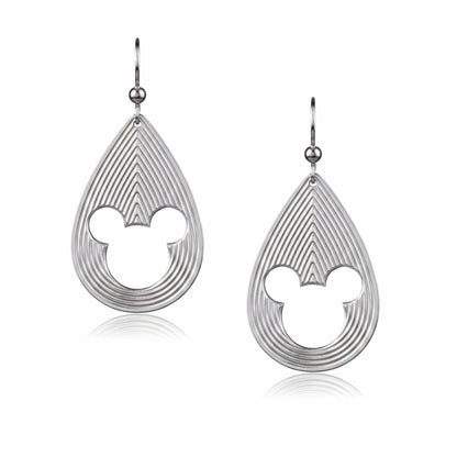 Mickey Mouse earrings with layered teardrop lines and 3D style.