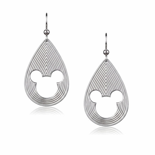 Mickey Mouse earrings with layered teardrop lines and 3D style.