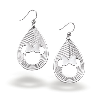 Minnie Mouse earrings with layered teardrop lines and 3D style.