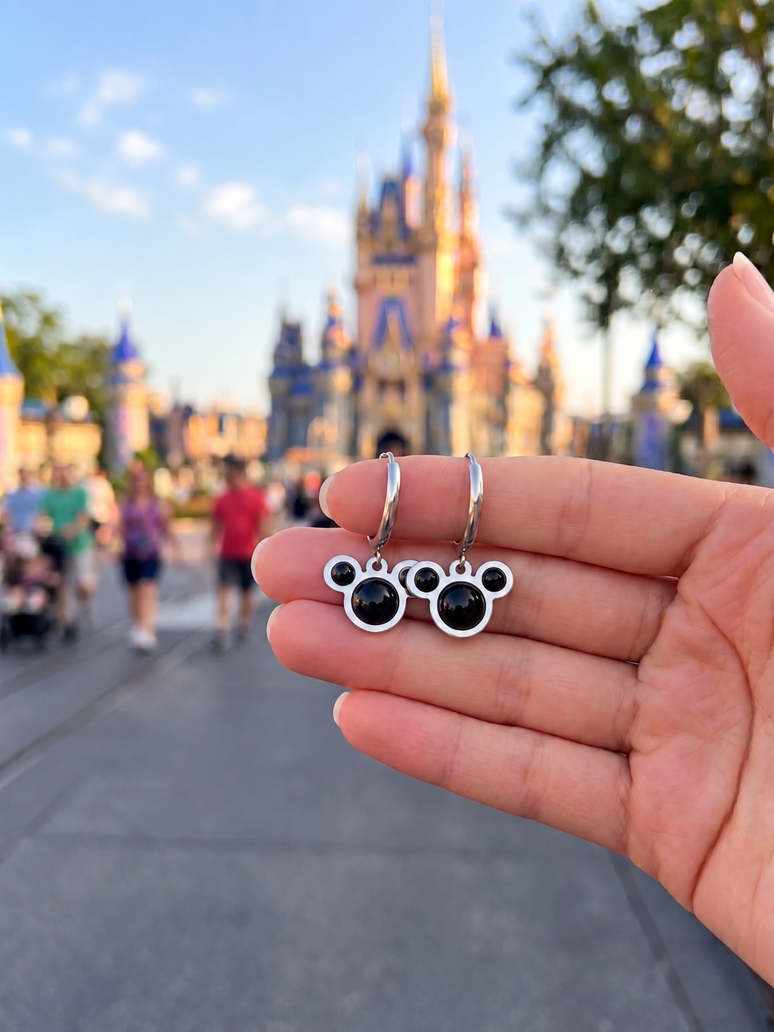 Mouse Silhouette Drop Earrings with Black Accents