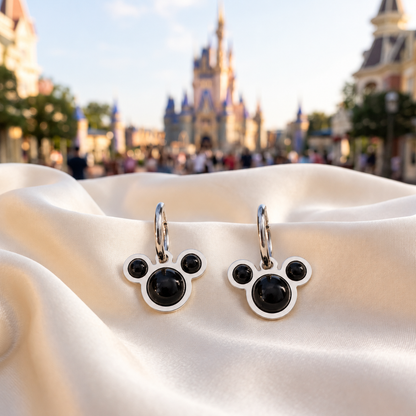 Mouse Silhouette Drop Earrings with Black Accents