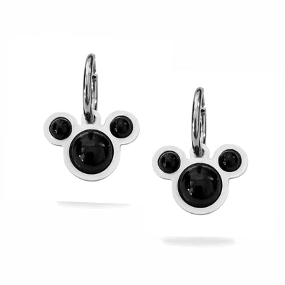 Mouse Silhouette Drop Earrings with Black Accents