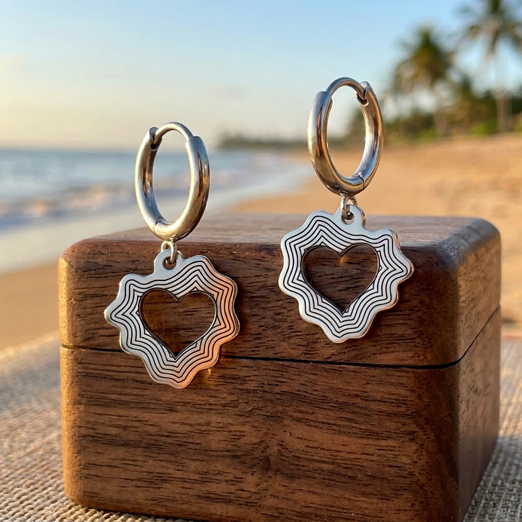 Huggie Hoop Earrings with Wavy Heart Charm