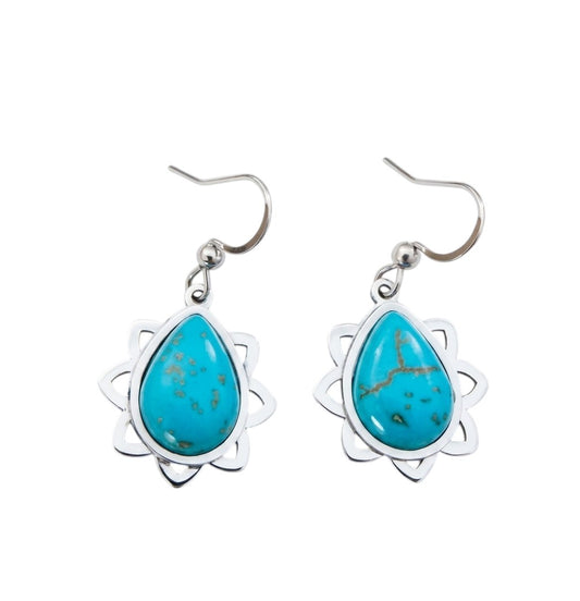 Turquoise Teardrop Lotus Dangle Earrings