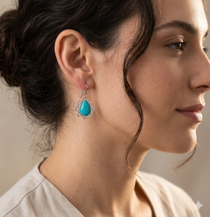 Turquoise Teardrop Lotus Dangle Earrings