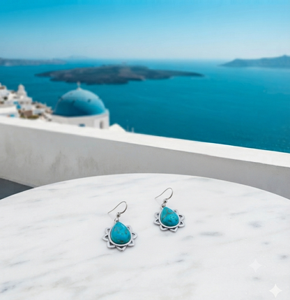 Turquoise Teardrop Lotus Dangle Earrings