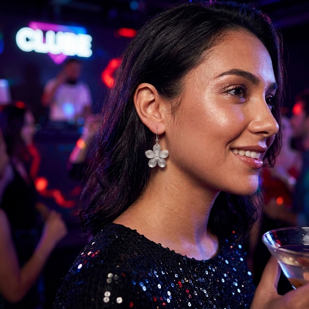 Sleek Geometry: 3D Aerospace Aluminum Flower Drop Earrings