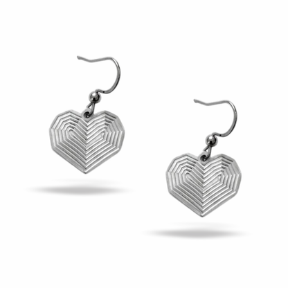3D Geometric Heart Dangle Earrings