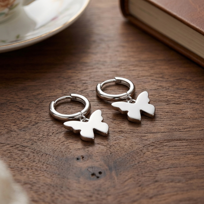 Elegant Silver Butterfly Huggie Earrings