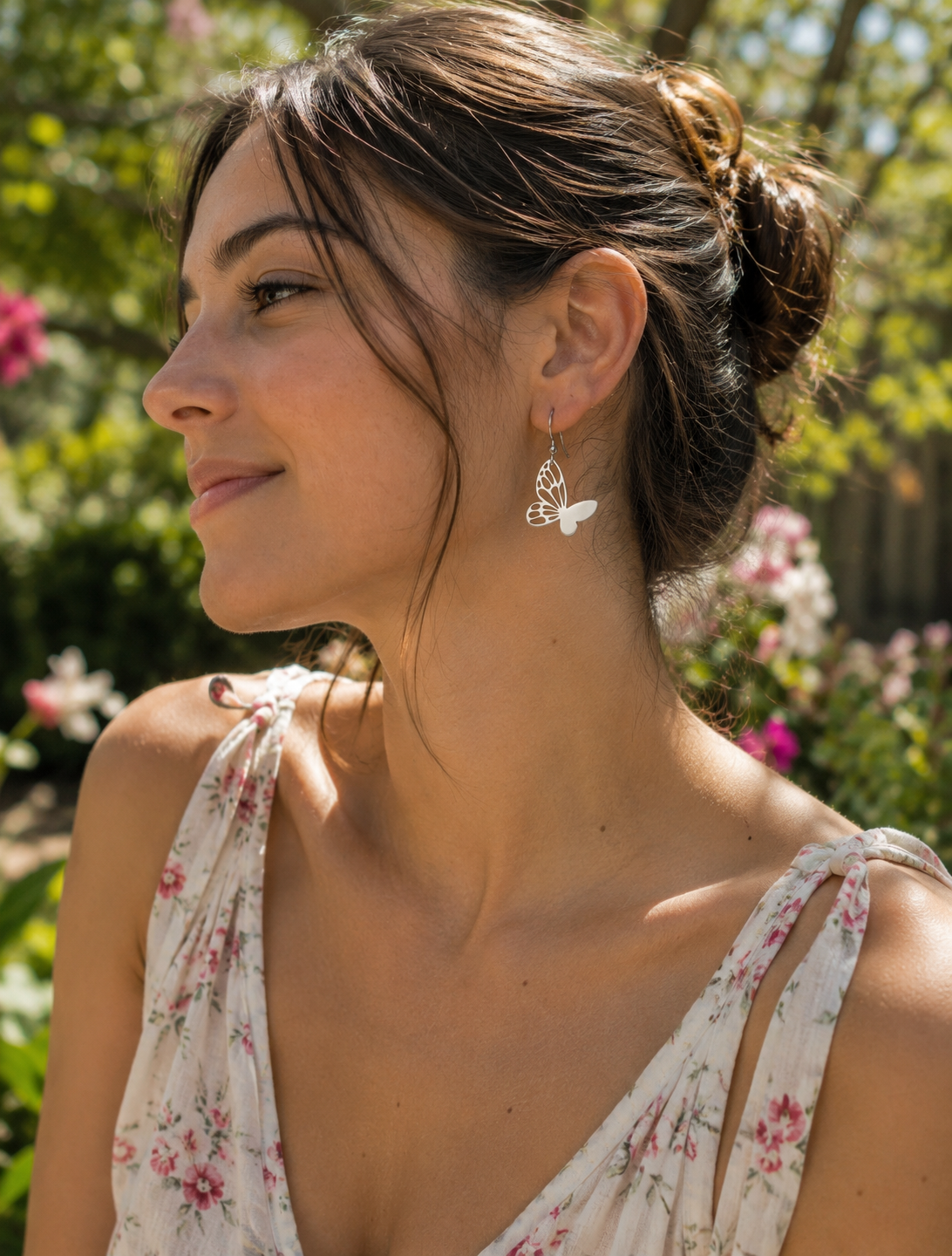 Delicate Silver Butterfly Wing Drop Earrings