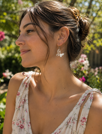 Delicate Silver Butterfly Wing Drop Earrings