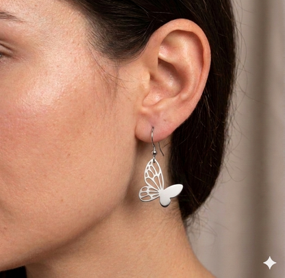 Delicate Silver Butterfly Wing Drop Earrings