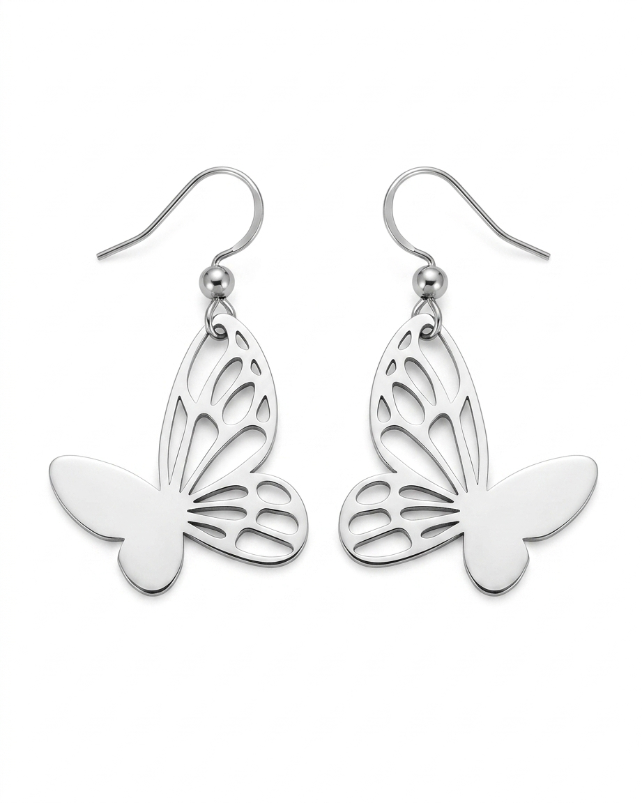 Delicate Silver Butterfly Wing Drop Earrings