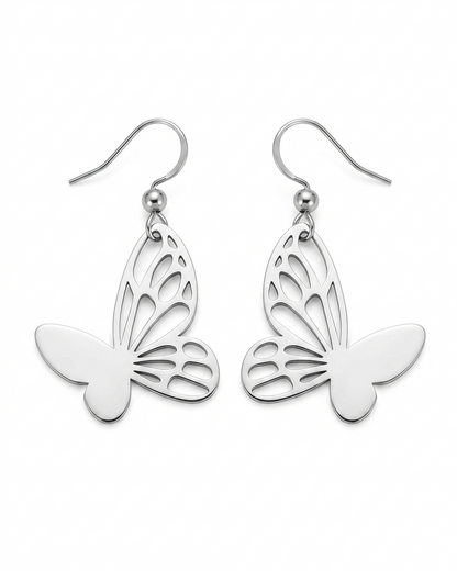 Delicate Silver Butterfly Wing Drop Earrings