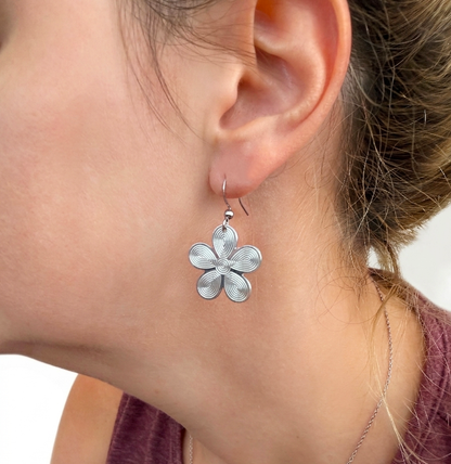 Sleek Geometry: 3D Aerospace Aluminum Flower Drop Earrings