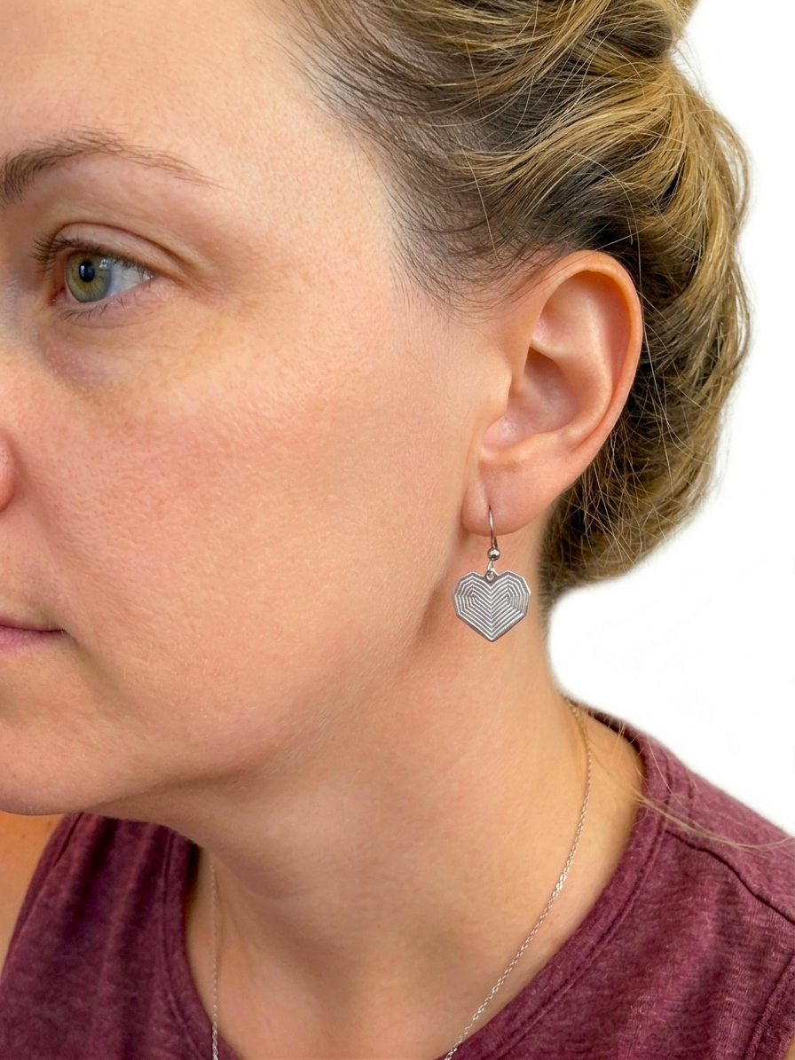 3D Geometric Heart Dangle Earrings