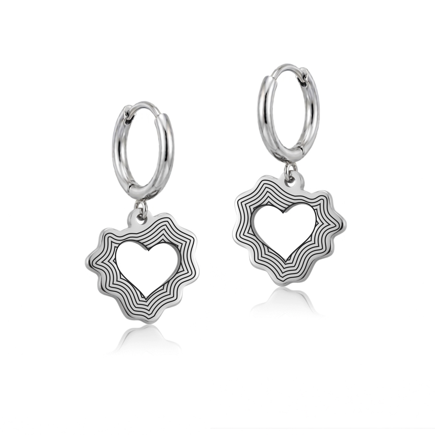 Huggie Hoop Earrings with Wavy Heart Charm