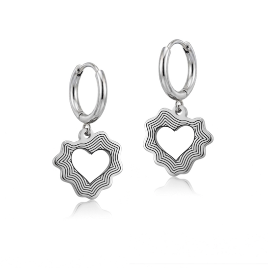 Huggie Hoop Earrings with Wavy Heart Charm