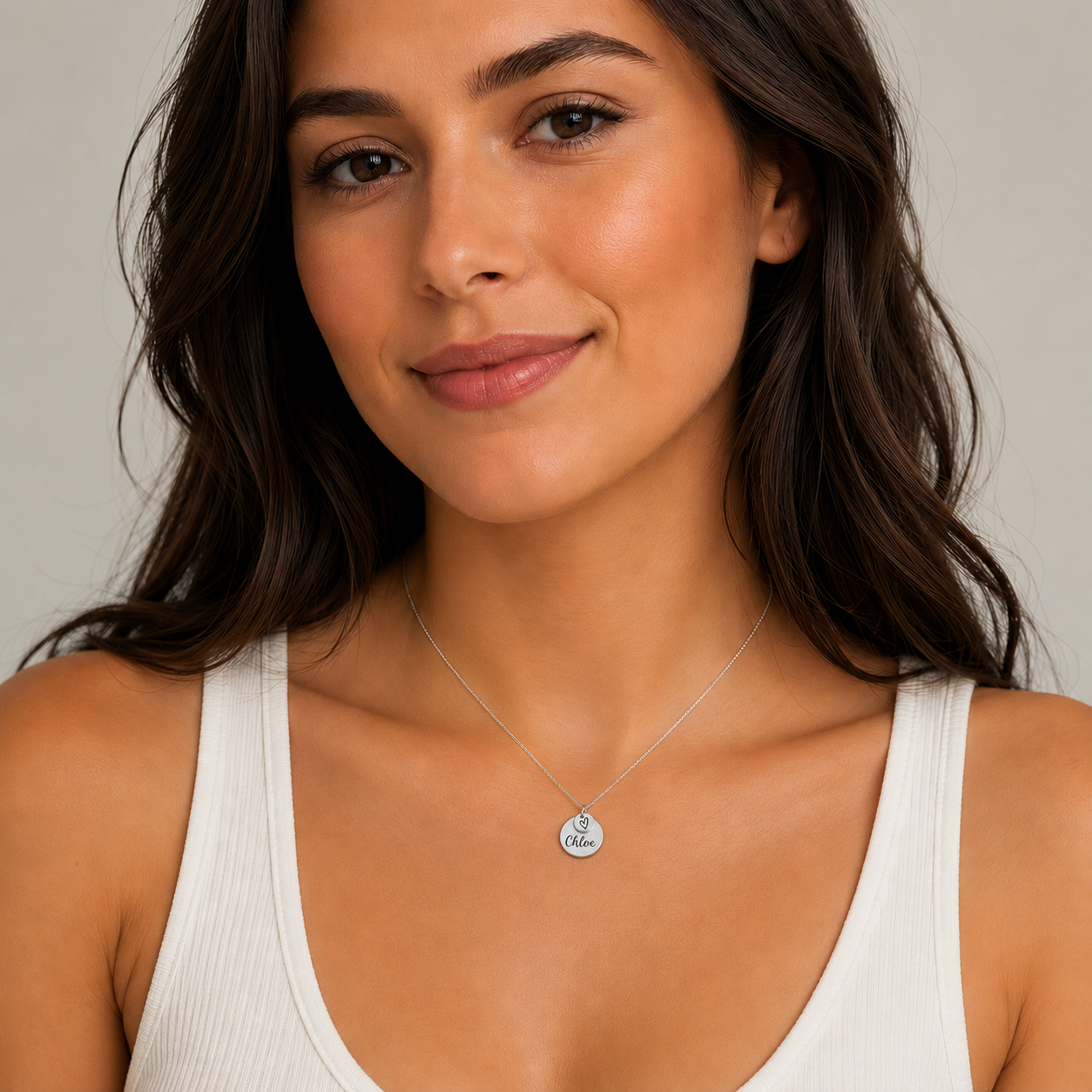 Personalized  Disc Necklace with Heart Charm