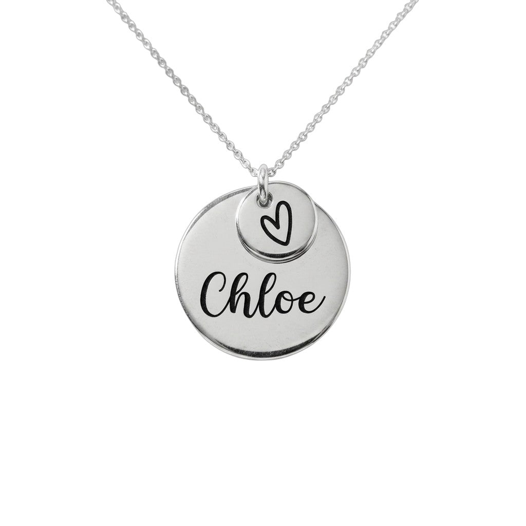 Personalized  Disc Necklace with Heart Charm
