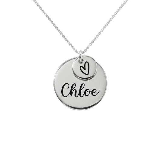 Round necklace with personalized family name, sterling silver 925