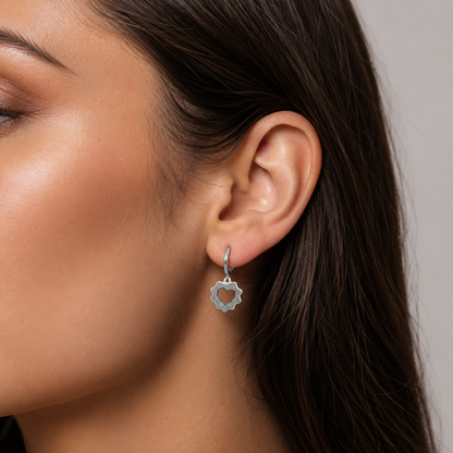 Huggie Hoop Earrings with Wavy Heart Charm