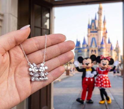 Disney Mickey & Minnie Kissing Silhouette Pendant Necklace