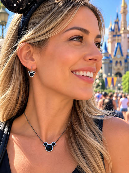 Mouse Silhouette Drop Earrings with Black Accents