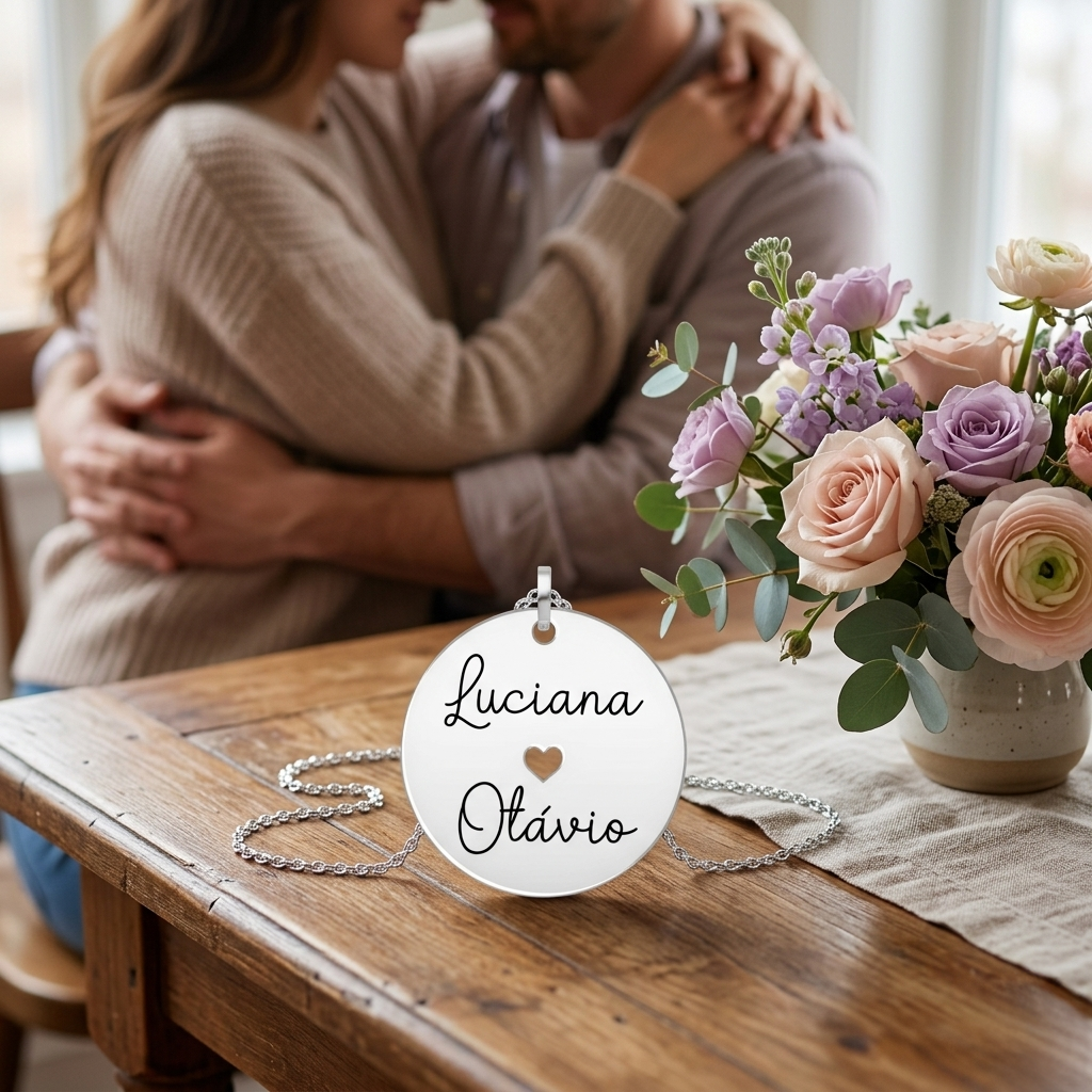 Personalized Round Medal Necklace with Cutout Heart