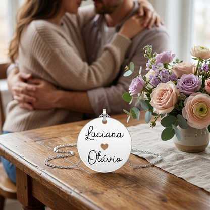 Personalized Round Medal Necklace with Cutout Heart