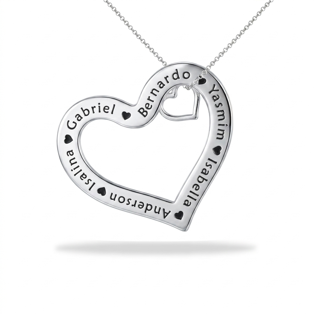 Personalized Family Heart Pendant Necklace