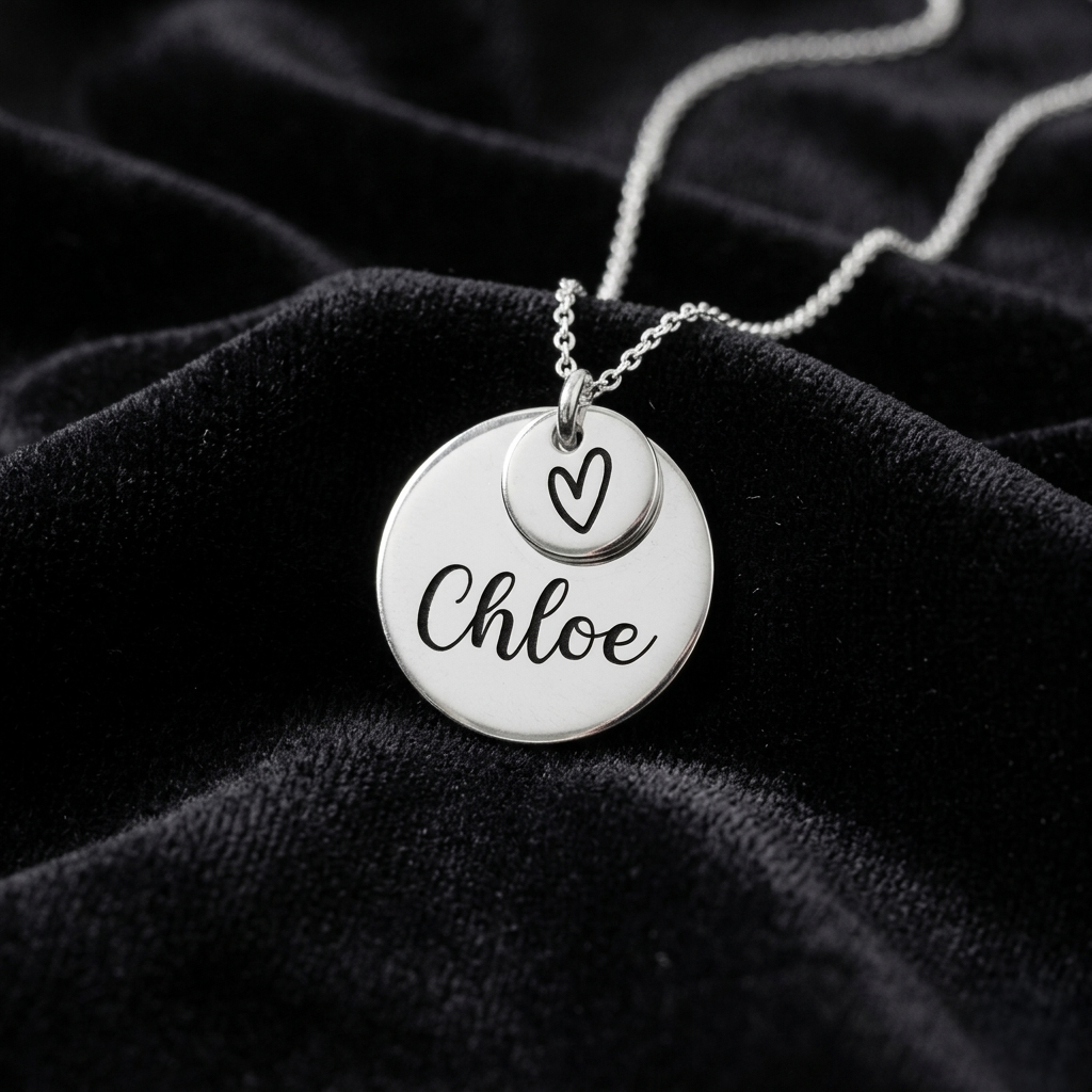 Personalized  Disc Necklace with Heart Charm