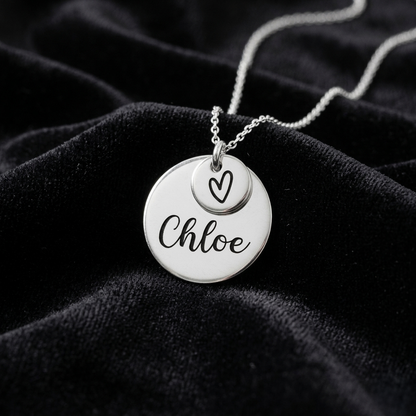 Personalized  Disc Necklace with Heart Charm