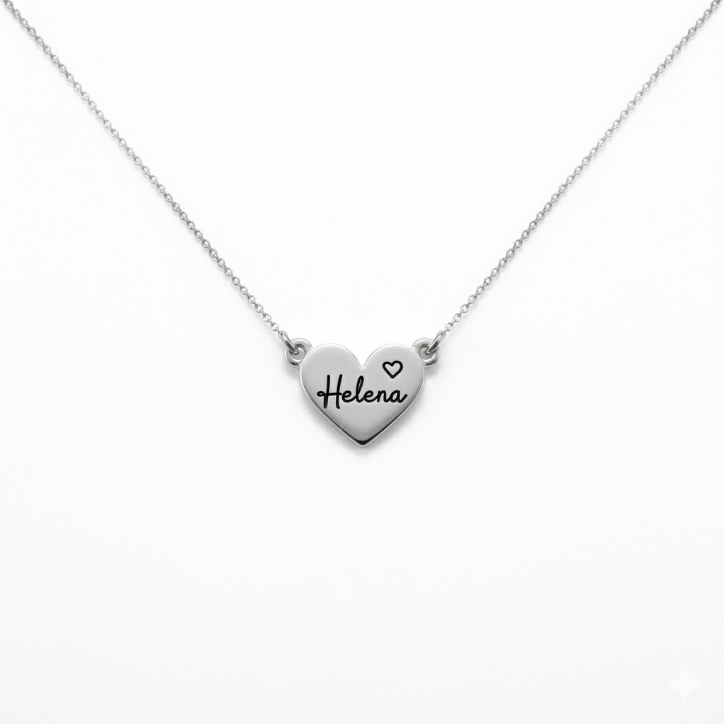 Custom heart necklace with family name, sterling silver