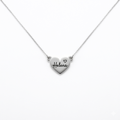 Custom heart necklace with family name, sterling silver