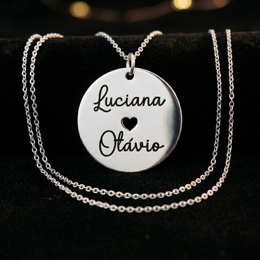 Personalized Round Medal Necklace with Cutout Heart