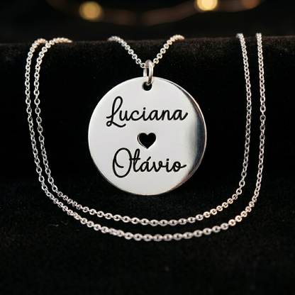 Personalized Round Medal Necklace with Cutout Heart