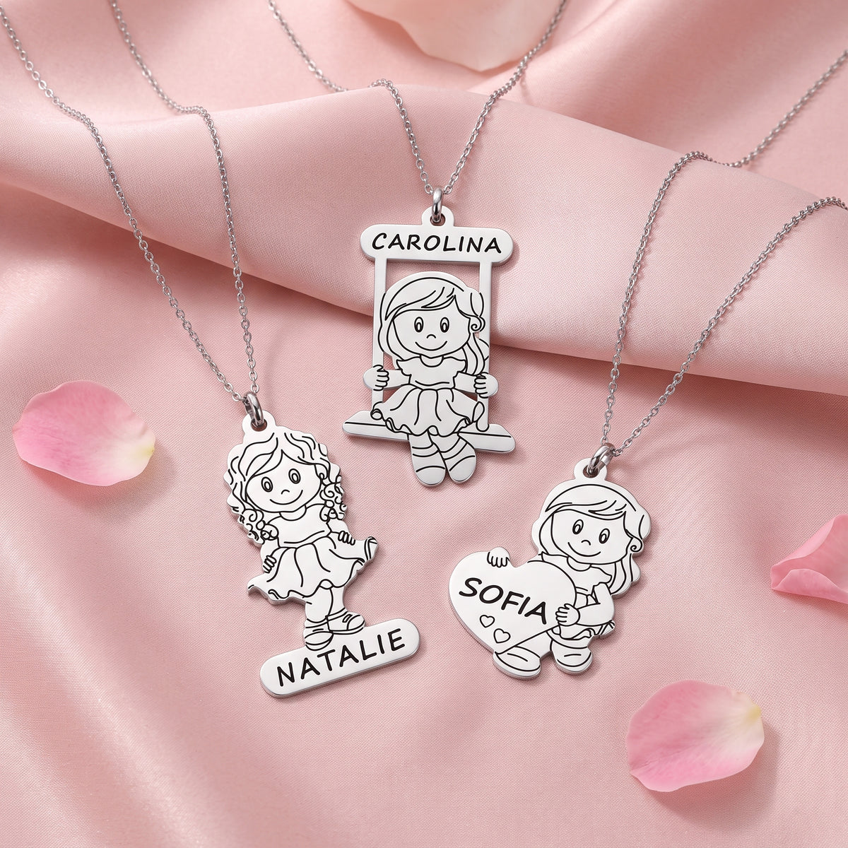 Daughter Name Necklace – Heart & Girl Pendant