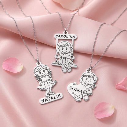 Daughter Name Necklace – Heart & Girl Pendant