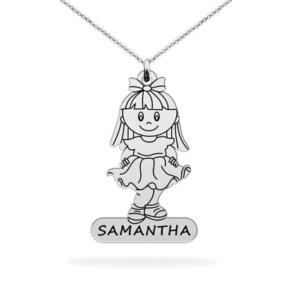 Daughter Name Necklace – Heart & Girl Pendant