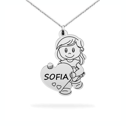 Daughter Name Necklace – Heart & Girl Pendant
