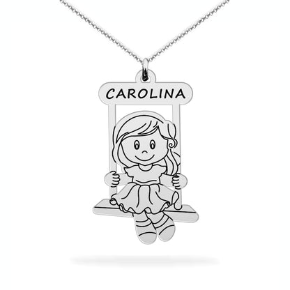 Daughter Name Necklace – Heart & Girl Pendant