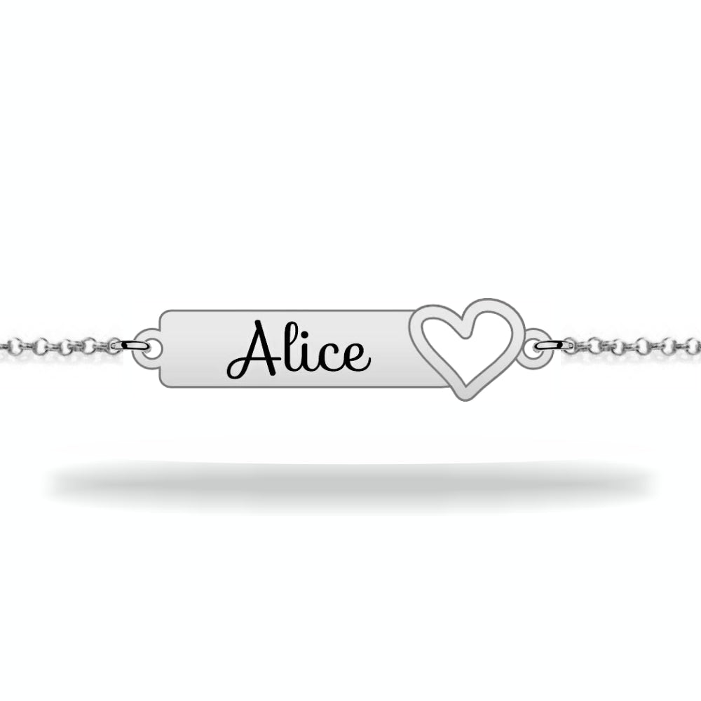 Custom sterling silver heart bracelet with name