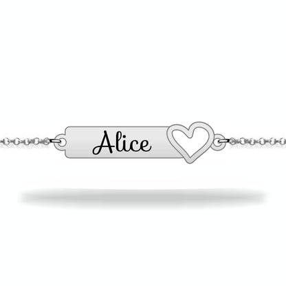 Custom sterling silver heart bracelet with name